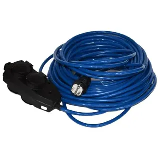 Hilark Verlängerungskabel 3 Adern 2,5 mm2 IP44 mit Schukostecker H07BQ-F 3g2,5 mm2 (3x2,5) 4 Schuko steckdosen mit Schutzkappe Elektrokabel PUR (10 Meter, schwarzer Buchsenblock, blaues Kabel)