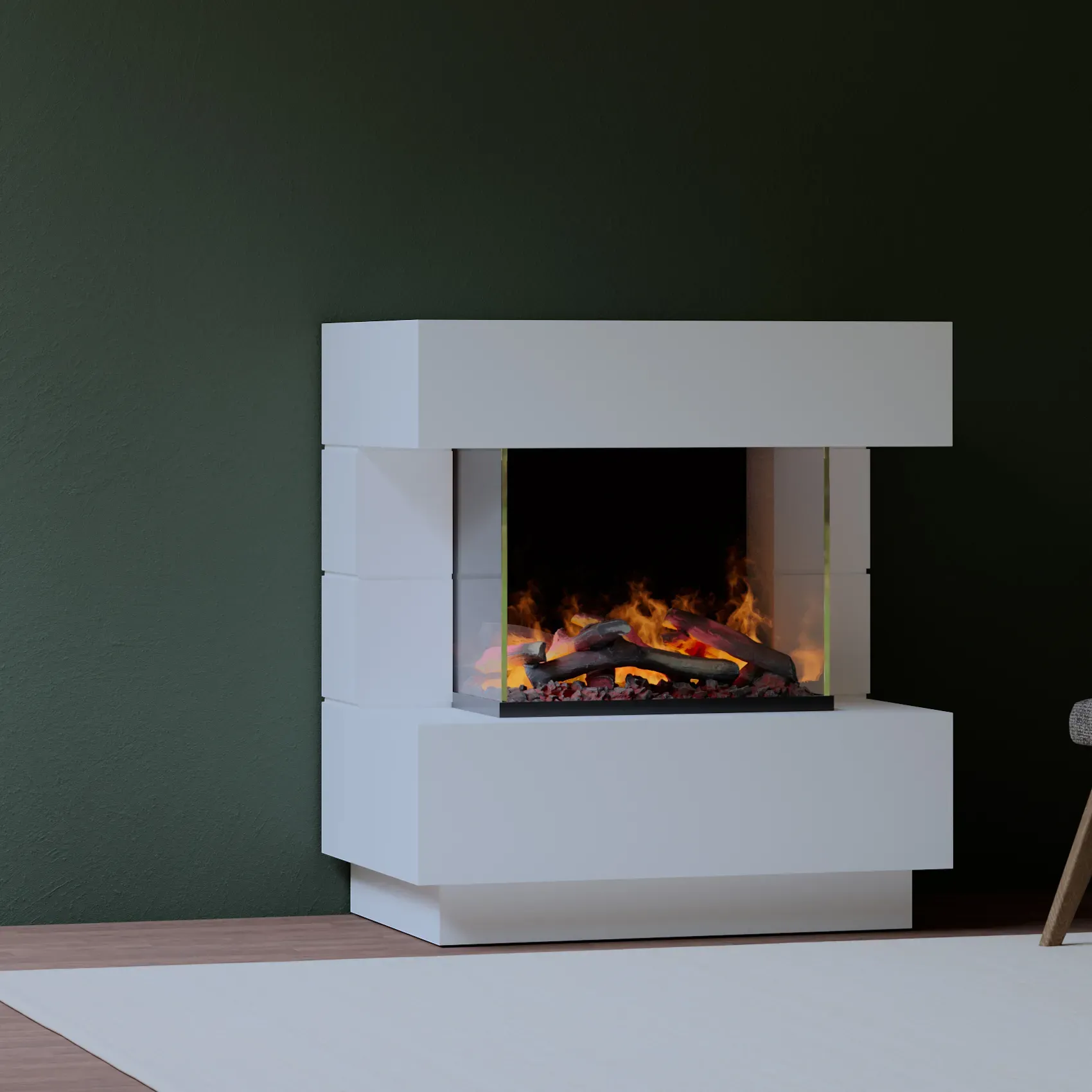 muenkel design London 900 Opti-glo [Elektrokamin Opti-myst]: weiß (warm) - Mit Heizung - Tank - Kieswanne mit weißen Steinen