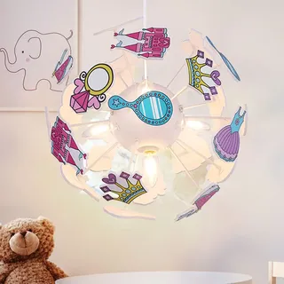 LED Hängeleuchte Kinderzimmerlampe Prinzessin Design Pendelleuchte Deckenleuchte bunt, 4x E14 LED warmweiß, Durchmesser x Höhe 35 x 120 cm, Kinderzimmer