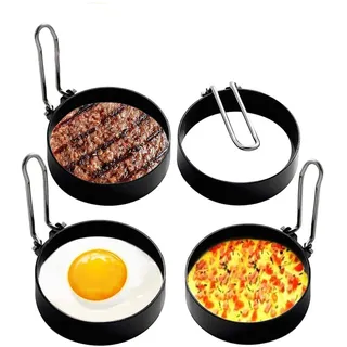 Sucastle Edelstahl Ei Ring,4 Stück Edelstahl Omelettform,Eierkochringe zum Kochen,Pancake form,Spiegelei Form Griff Pfannkuchen Ring,Für Spiegelei/Pfannkuchen/Omeletts und Mehr