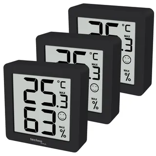Technoline techno line 3er Set WS9425 schwarz, Thermometer, Hygrometer, extra klein, Magnethalterung, 3 x WS9425 in einer Verpackung
