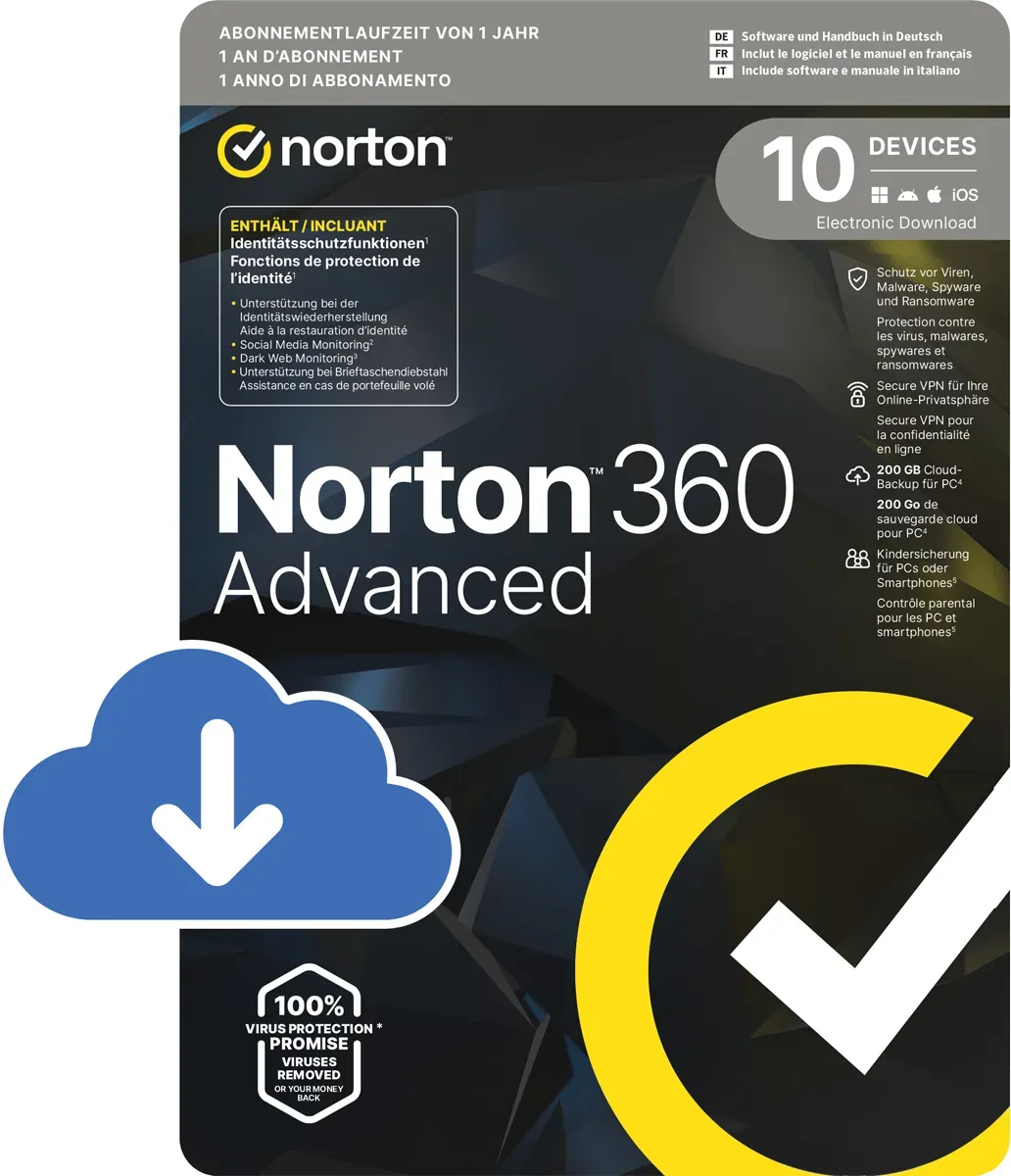 Norton 360 Advanced [10 Geräte - 1 Jahr - 200GB]