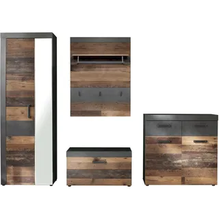 trendteam smart living - 4-teilige Garderobenkombination Garderobenmöbel - Garderobe - Indy - Aufbaumaß (BxHxT) 265 x 192 x 37 cm - Farbe Graphit Grau Matera mit Old Wood - 187992223