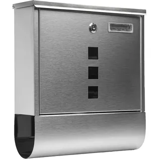 Grafner Grafner® Edelstahl Briefkasten mit Zeitungsrolle und 3 Sichtfenstern + Namensschild Postkasten