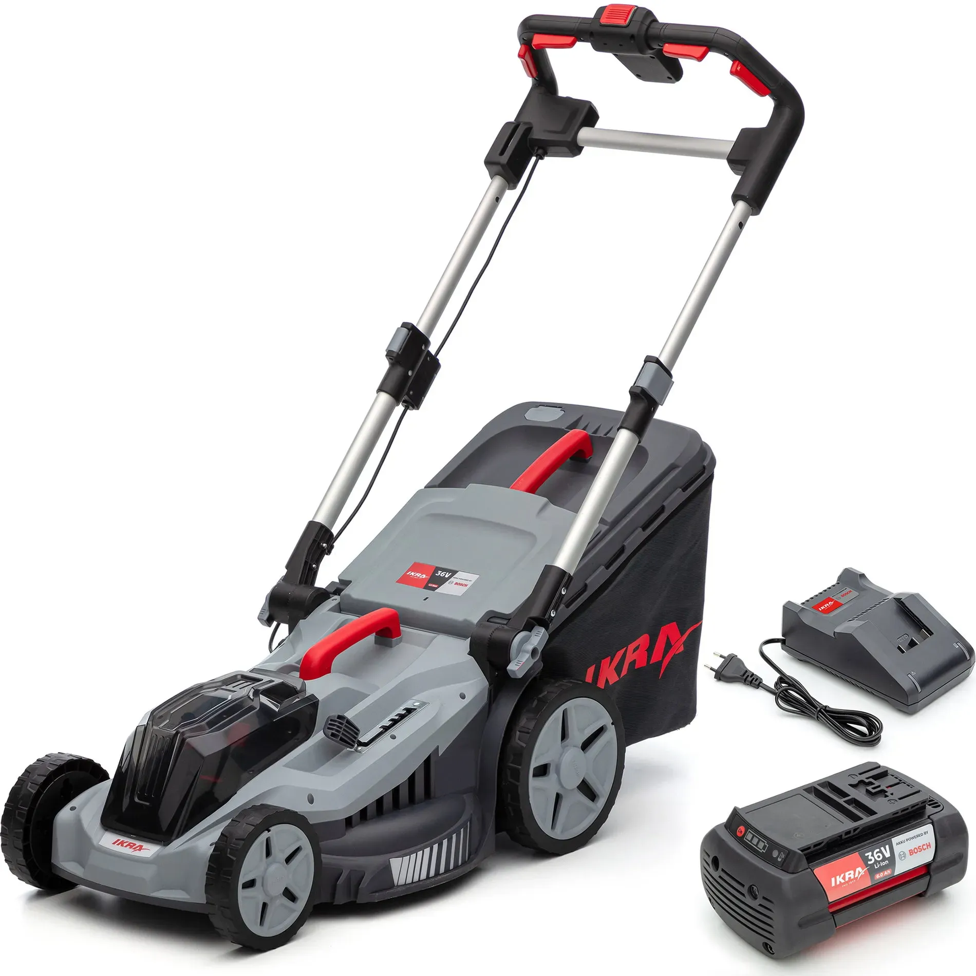 Akku Rasenmäher IB-LM 43 ikra Bosch mit 36V 6Ah Akku & Standardlader