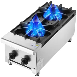 Vevor Kommerzieller Gasherd Gaskochherd mit 2 Gaskochfelder, Propan / Erdgas-Kochherd Edelstahl-Gaskochplatte, kommerzielles Kochgerät 305 x 770 x 335 mm für Restaurants Hotel Café 14 kW
