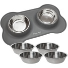 Napfunterlage mit Edelstahl Futternapf I Für Katzen & Hunde I Fressnapf Katze Futternapf Cat Bowl Hundenapf Katzenfressnapf Näpfe Station Napf Unterlage (400ml, Grau)