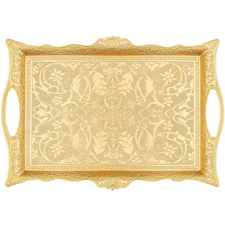 Alisveristime Ottoman Türkisches Zamak Serviertablett mit traditionellen Motiven, ideal für Kaffee und Tee - Tablett für sechs Personen (36,8 x 25,0 cm) (Gold)
