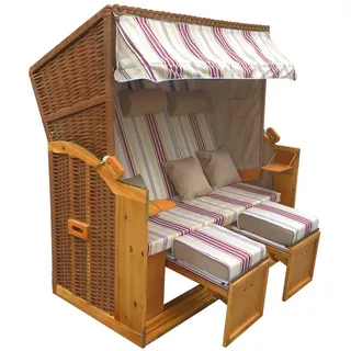 Brast Xxl Strandkorb 3-sitzer Usedom rot/beige gestreift