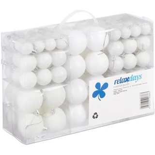 Relaxdays Weihnachtskugeln, 100er Set, Weihnachtsdeko, matt, glänzend, glitzernd, Christbaumkugel ∅ 3, 4 & 6 cm, weiß