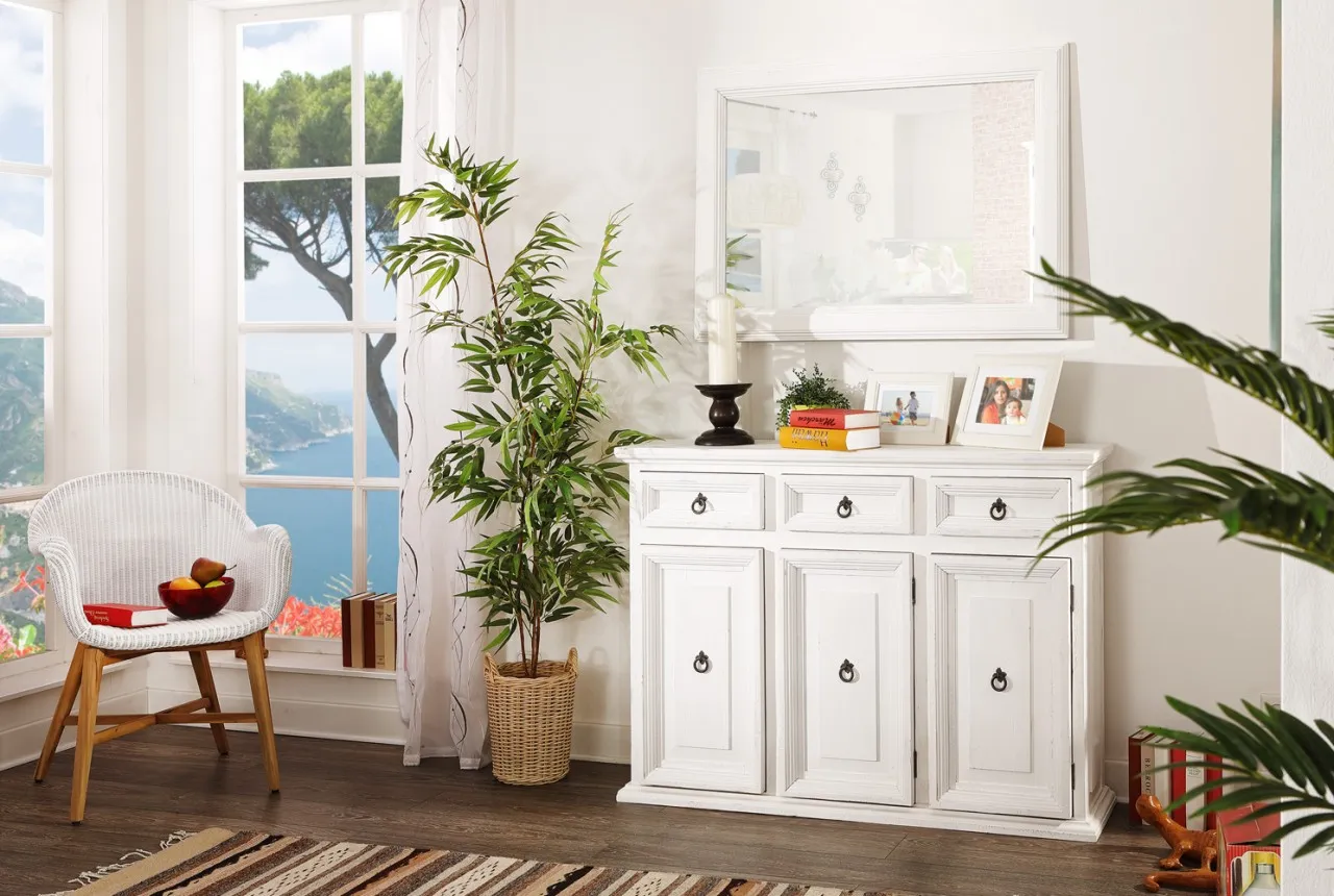 Weiß lackiertes MEXICO Sideboard aus massiver Pinie - Mexikanisches Möbel