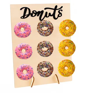BbiuRer Donut Ständer, Holz Donut Wand mit 9 Löchern, Wiederverwendbarer Donut Halter für Hochzeiten, Geburtstage und DIY-Dekorationen, Stabiler Donut Stand mit Füßen