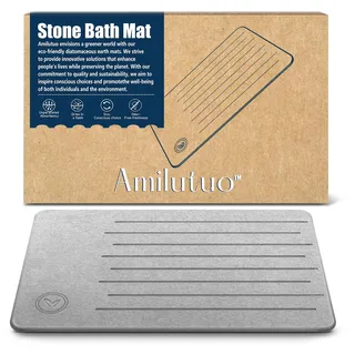 Amilutuo Badematte Stein, Diatomite Stone Bath Mat, rutschfeste Stein Badematte Schnelltrocknend, Werten Sie Ihr Badezimmer mit Dieser Saugfähigen Bathroom Mat (Linie Grau)