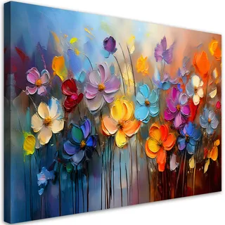 Feeby Bilder - Foto Geschenk - Bunte gemalte Blumen - 120x80 cm XXL 1tlg - Leinwandbilder Wohnzimmer - Wandbild über dem Bett - Bild Schlafzimmer - Aesthetic Zimmer Deko - Modern Pictures