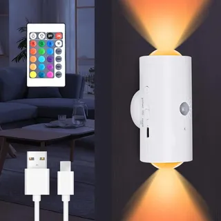 Hojalis Intelligentes LED-Nachtlicht Mit Bewegungssensor, Rgb Magnetische Sunset Lamp,Wiederaufladbare16 Farben Farbverlauf Kabellose Wandleuchten Mit Magnetbefestigung,Smart LED Wandlampe Innen/Außen