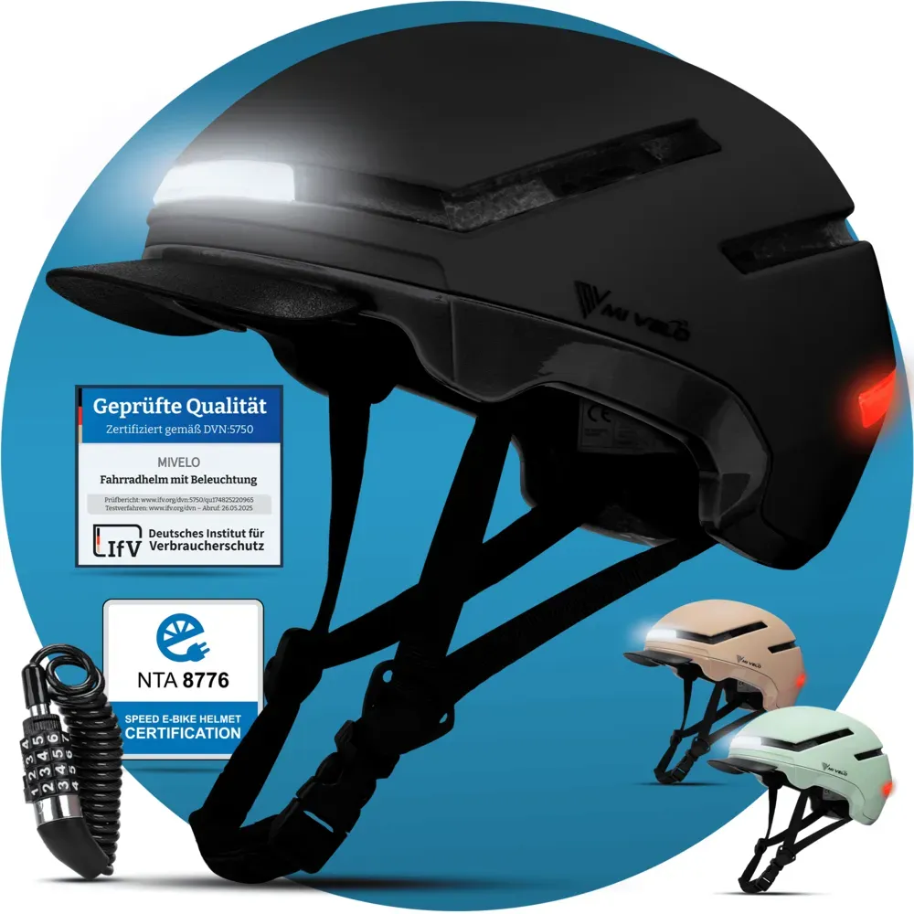Fahrradhelm Damen & Herren mit Licht "NOVA" - Schwarz - L - Bestseller,Neu,oft gekauft