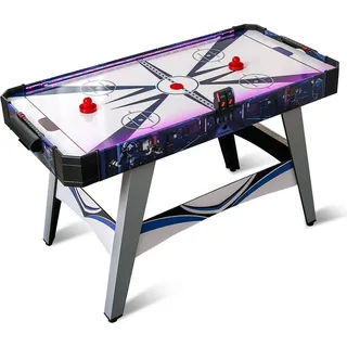 COSTWAY LED Airhockey Tisch, Air Hockey Spieltisch mit LED-Anzeigetafel, 12V Motor, 2 Schiebern&Pucks, Lufthockey elektrisch, Eishockey 137x65x86 cm - Blau