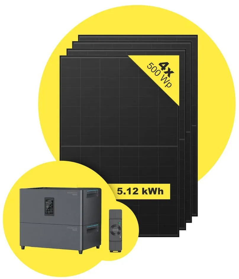 Sicatron 2000W Balkonkraftwerk - 4x 500 Watt - Marstek Jupiter C plus & Erweiterungsbatterie 5,12 kwh - ohne Smart Meter