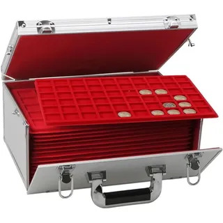 Safe-Album Sammelkoffer Münzkoffer Gigant mit 10 Tableaus für 2 € grau|rot