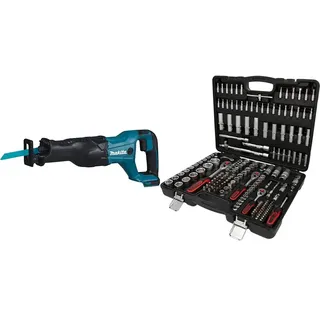 Makita DJR186ZK Akku-Reciprosäge 18 V im Transportkoffer (ohne Akku, ohne Ladegerät), Türkis;schwarz, ohne Ladgerät im Transportkoffer & KS Tools 917.0779 1/4"+3/8"+1/2" Steckschlüssel-Satz, 179-tlg