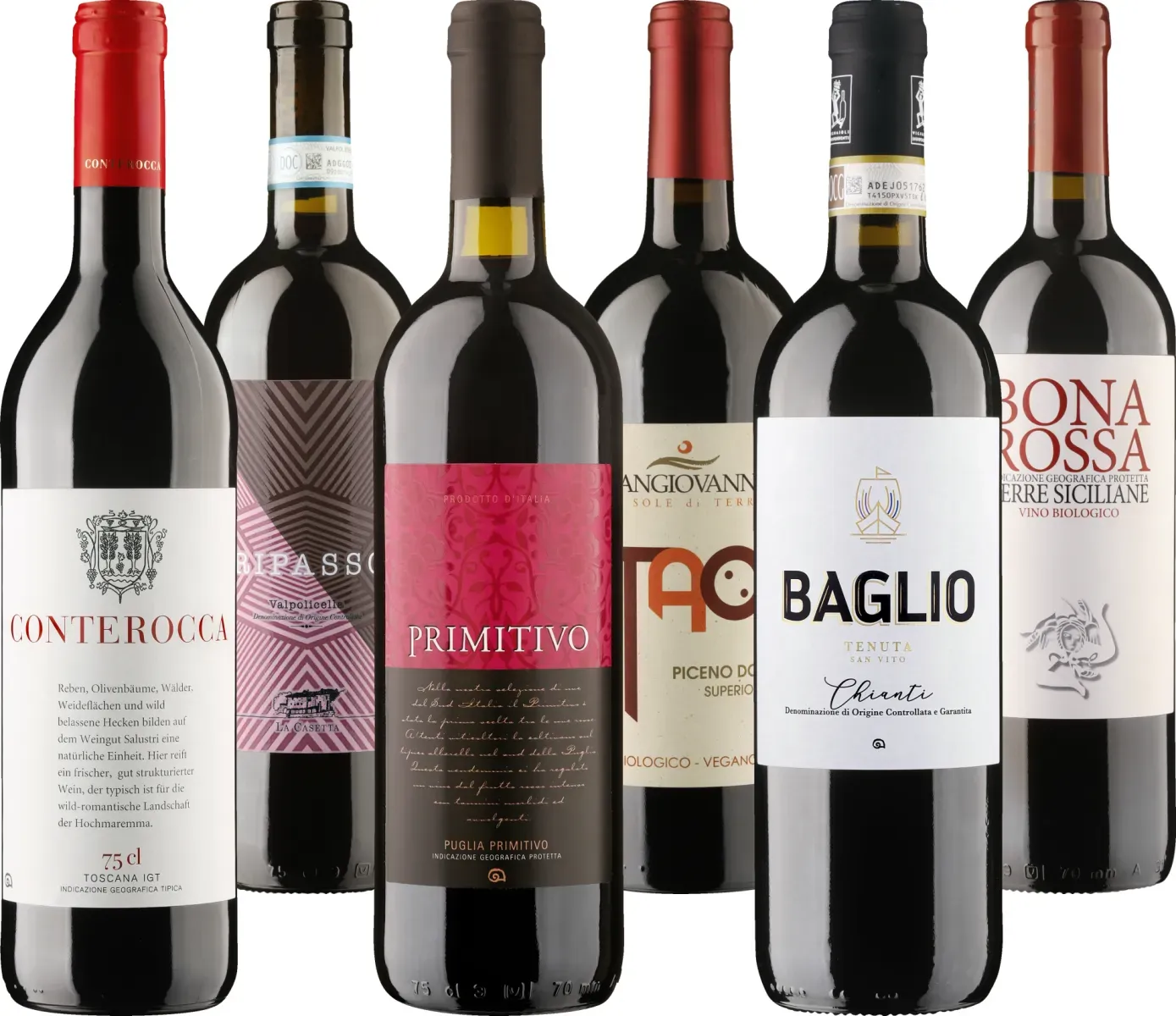 Bella Italia Italien-Weinpaket 6 Flaschen, Bio Probierpakete
