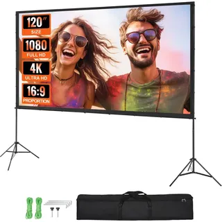 Vevor Projektion Beamer Leinwand mit Ständer 120 Zoll HD 4K Outdoor Indoor Projektor Screen Schnelles Klappbare Tragbare Filmleinwand 16: 9 für H...
