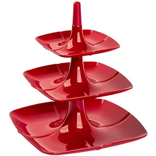 3 stöckige Etagere Kuchenständer Dessertständer Tortenhalter Käseplatte Kunststoff Farbe rot
