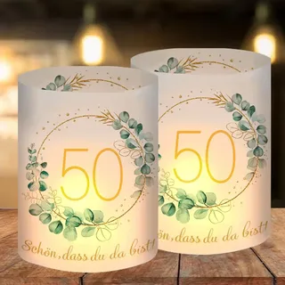 12 Windlicht Tischdeko 50 Geburtstag, Deko 50 Geburtstag Frau Mann, Happy Birthday Tischdeko Geburtstagslaternen 50th Frauen, Geeignet für Teelichter oder Kerzen