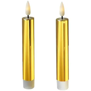 MARELIDA LED Stabkerzen Dinnerkerzen Tafelkerzen Spitzkerzen 17cm gold glänzend 2St