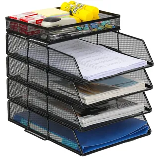 EasyPAG 5 Stück A4 Stapelbar Metall Büro Schreibtisch Organizer Dokumentenhalter Aktenablage Zeitschriftenhalter Briefablage Papier Magazin Organisator,Schwarz