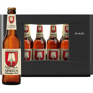 SPATEN Münchner Hell Flaschenbier, MEHRWEG im Kasten, Helles Bier aus München (24 x 0.33 l)