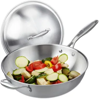 Relaxdays Wok, mit Deckel silber