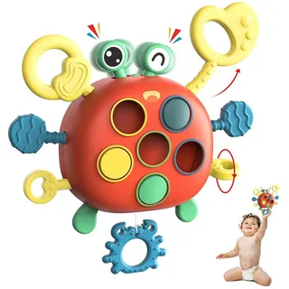 Felly Montessori Spielzeug 6-18 Monate, Baby Motorikspielzeug, Krabbe Silikon Zugschnur in Lebensmittelqualität, Sensorik für Babys Kleinkinder ab 1 Jahr