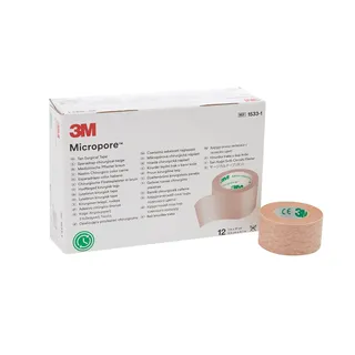 3M Micropore Tape 1533-1, 12 Rolls (Pack of 10) by 3M