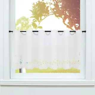 SCHOAL Scheibengardine Landhaus Bistrogardine Küche Gardinen Halbtransparent Vorhänge mit Lochleiste Kurzgardine Laserschneiden 1 Stück BxH 120x60cm Weiß #1