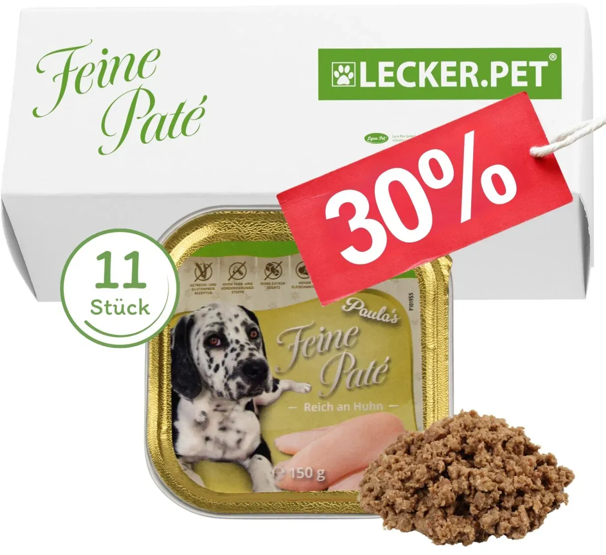 11 x 150 g Lecker.Pet® Paula's Feine Paté Reich an Huhn Hundefutter Nassfutter Vollnahrung