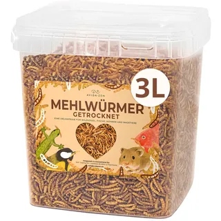 Mehlwürmer getrocknet 3 ltr., ideal als Wildvogelfutter und Igelfutter, getrocknete Mehlwürmer, nährstoffreicher Snack für Nager, Reptilien, Vögel, Fische, Igel, Schildkröten