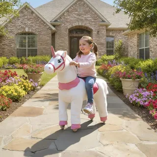 aiyaplay Reitpferd auf Rollen Spielpferd zum Reiten mit Einhorn-Design Weiß