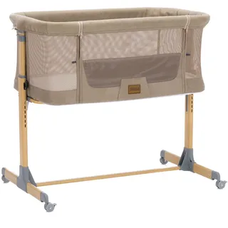 fillikid Beistellbett Crip 6-fach höhenverstellbar mit Netzstoff für optimale Luftzirkulation & 4 Rollen - Caramel