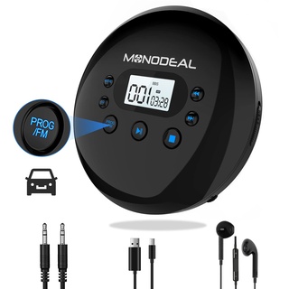 MONODEAL CD Player Tragbar mit FM Transmitter, Kabellose Verbindung mit Autolautsprecher, Tragbarer CD Player für Auto, Wiederaufladbar Discman CD Player mit Kopfhörer, Anti-Skip CD-Player klein
