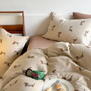 Lanqinglv Bettwäsche 135x200 Kinder Dackel Hellbraun Braun Bettwäsche Mädchen Jungen aus Microfaser,ÖKO-TEX Bettwäsche Set - Weiche Bettbezug mit Reißverschluss und 1 Kissenbezug 80x80 cm