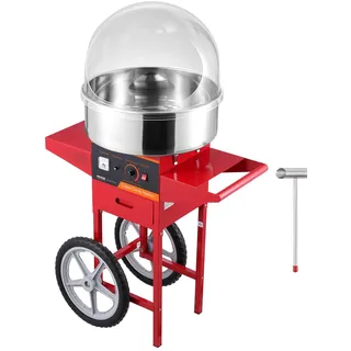 Vevor Elektrische Zuckerwattemaschine mit Wagen, 1 kW kommerzielle Zuckerwattemaschine mit Abdeckung, Edelstahlschüssel, Zuckerschaufel und Schublade, für Kindergeburtstage, Familienfeiern, Rot