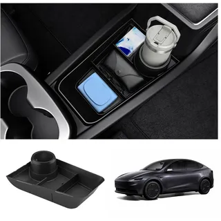 Spigen Tesla Model Y Juniper 2025 2026 (NUR Standard) Organizer für die untere Mittelkonsole mit Getränkehalter, Multifunktionale Aufbewahrungsbox, Premium-Innenraum-Zubehör für Tesla Model Y Juniper