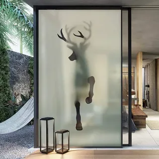 HRKZEDE Keine-kleber Sichtschutzfoli,Hirsch Fensterfolie Bad,Dekofolie sichtschutzfolie,Fensterfolie statische,Einfache entfernung Wiederverwendbar Sichtschutzfolie, Nein Formaldehyd,A,50cm*80cm