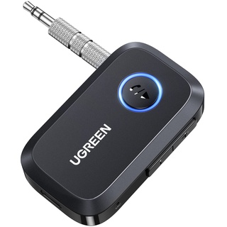 UGREEN Aux Bluetooth Adapter Auto Klinke Bluetooth 5.4 Empfänger Freisprechanruf, Stereo Musik, Dualer Kopplung mit 15 Stunden Spielzeit für Autoradio/Stereoanlage/Headset (Schwarz)