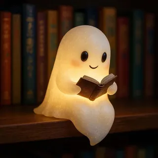Hailmkont Niedliche Geister-Leselampe, Ghost Reading Book Lamp, Halloween Deko Led Geist Lampe, 3D-LED-Geister Statue Nachtlicht, Halloween Niedliche Ghost für Leser und Buchliebhaber (1P 15CM)