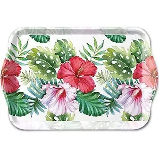 Ambiente Home Tablett Melamin ca. 13 x 21 cm, Hibiskus Blumen, Hibiscus Floral White, Kaffee, Tee und Espresso Service Ambiente