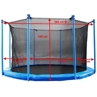 walexo Gartentrampolin Trampolin Innenliegendes Sicherheitsnetz für 6- oder 8 Stangensysteme, Ø 366 cm, (8 tlg) schwarz 366 cm