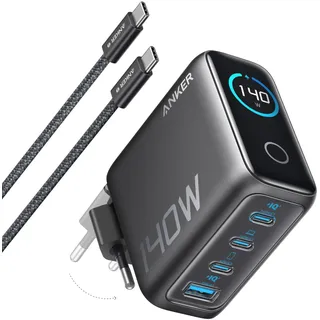 Anker 140W USB C Ladegerät, Laptop Ladegerät, 4-Port Multi-Geräte Schnellladeleistung, Fortschrittliches GaN Netzteil, Touch Control, Kompatibel mit MacBook, iPhone 16/15/14, Samsung, Pixel und mehr