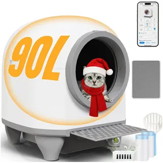 Devoko LALAHOME Selbstreinigende Katzentoilette RealScooper Pro, 80L Katzenklo Selbstreinigend, Geruchsbeseitigung, 5G App, UV-Sterilisation, Mehrfachschutz, Hygienisch, Große Fassungsvermögen für Mehrere